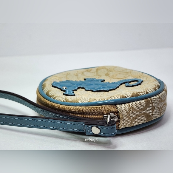 Coach Sea Horse Signature Coin Purse *Light Khaki/Blue* EUC - Picture 9 of 17